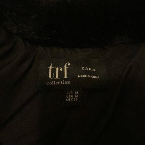 zara cropped black faux fur zip up jacket size M black - Picture 3 of 3